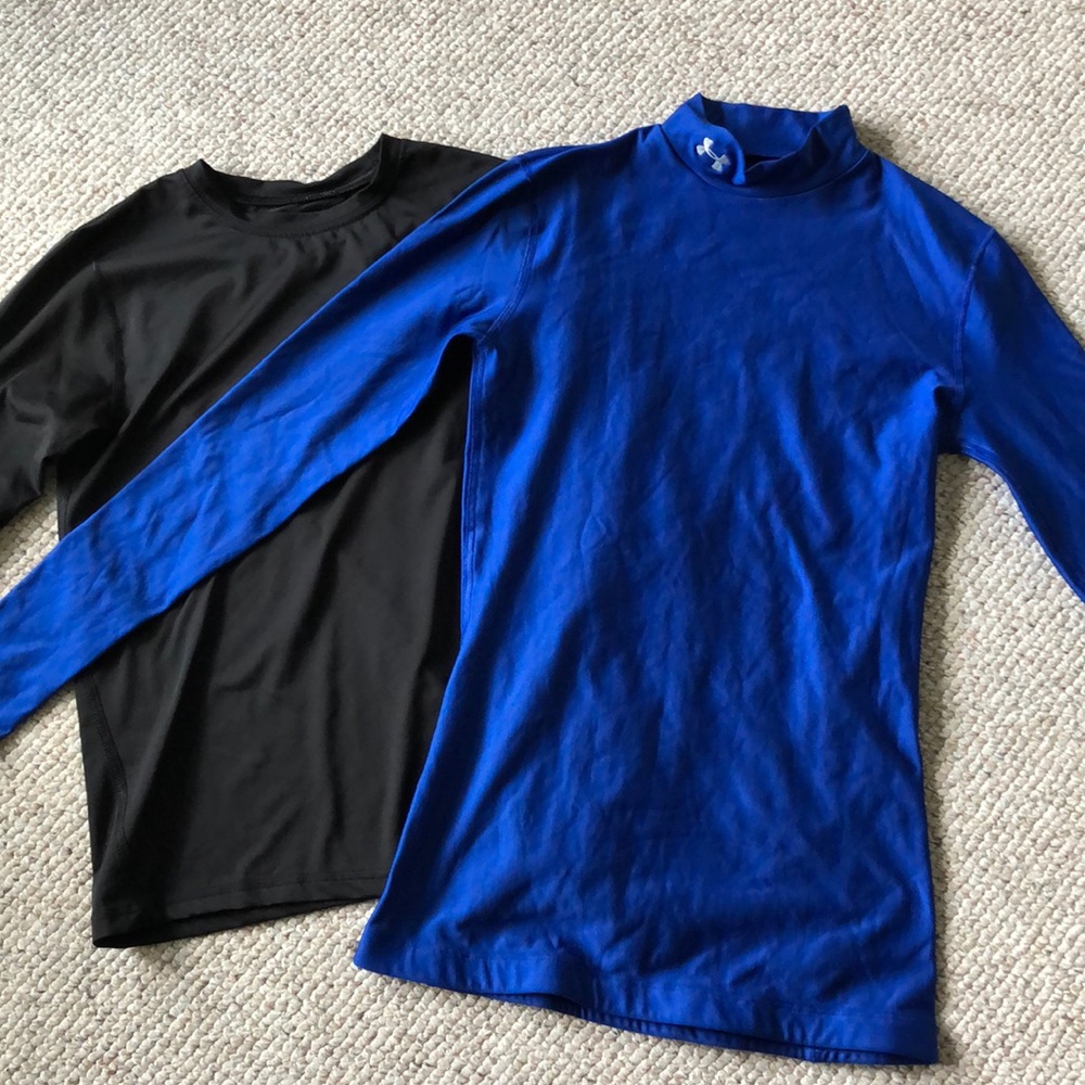 Two spandex under shirts black and blue.